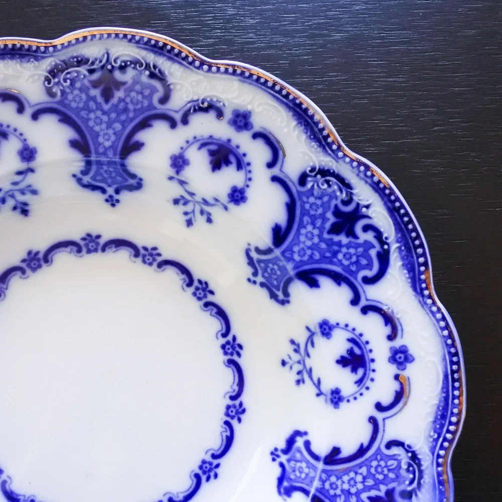 Antique c. 1890 W. H. Grindley Alton Flow Blue & White Porcelain Soup Bowl